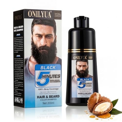 Men’s Black Beard Dye Shampoo for Men, Instan Grey Facial Hair Coverage