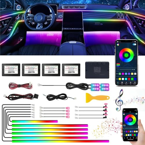 Sunshine smile LED Innenbeleuchtung Auto,18 in 1 Innenraumbeleuchtung,LED Auto Faseroptikstreifen,Ambient Lighting,APP Neonbeleuchtung,RGB Innenbeleuchtung mit Musiksynchronisationsrhythmus