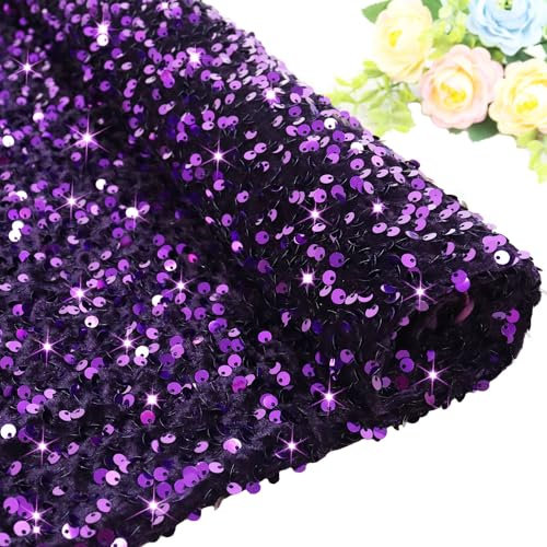 FOTSHARER Lila Paillettenstoff von The Yard 2 Yards Glitzer Pailletten Stoff für sensorische Wand Pailletten Flip Stoff bestickter Paillettenstoff für Kleidung DIY Handwerk Meerjungfrau funkelndes