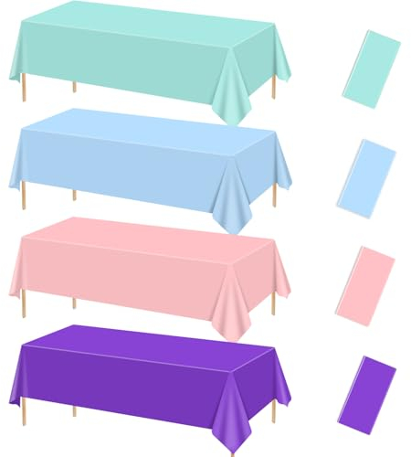 4 Stück Meerjungfrau Tischdecken, sortierte Farbe Tischdecken, blau lila rosa Rechteck Tischabdeckungen für Hochzeit Ozean unter dem Meer Baby Dusche Meerjungfrau Partei Zubehör, 130 x 220cm
