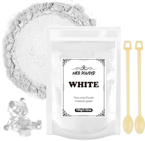 Glimmerpulver, 100 g – Farbstoff aus Epoxidharz, Metall-Pigment, Epoxidharz, Seifenfarbe, Puderfarbe für Dekoration, Kerze, Seife, Schleim, Make-up, Nagellack (weiß)