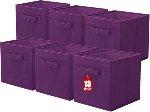powerking Aufbewahrungsbox Organizer aus Stoff, 6 Stück faltbar Aufbewahrungswürfel Aufbewahrung Box in Würfelform, 33 x 33 x 33 cm, Violett