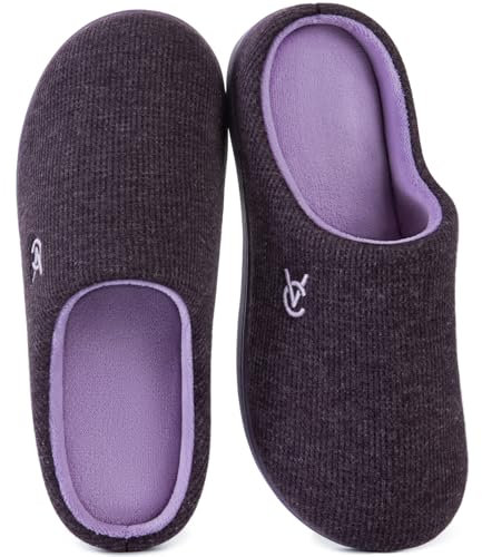 VeraCosy Damen Zweifärbig Hausschuhe Weich Bequem Strick Memoryschaum Rutschfest Pantoffeln Elegantes Lila, 38-39 EU