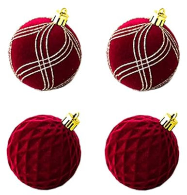 Suoumwa Weihnachtskugeln, Ornamente, Weinrot, Beflockt, Weihnachtsbaumschmuck, Neujahr, Weihnachtskugeln B