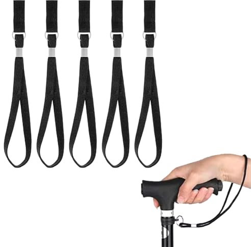 TUKNN Dragonnes pour Canne de Marche, Dragonne Canne, Sangles de Poignet pour Canne de Marche, Bracelet pour Canne de Marche, Sangles de Bâton de Marche Noires, Boucle de Poignet pour Canne, 5Pièces