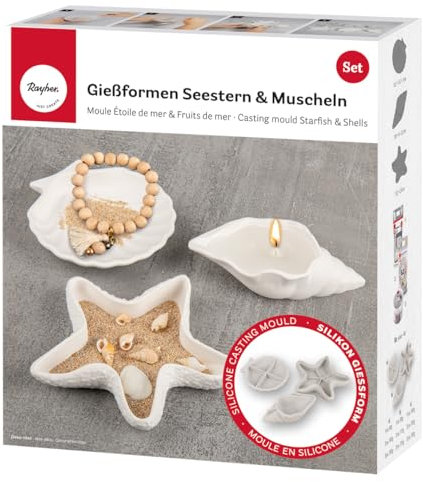 Rayher Silikon Gießformen Seestern + Muscheln, Set 3tlg., Dekoschalen, ausgießen mit Kreativ- Beton, Raysin-Gießpulver, Resin Gießharz, Wachs, 36187000