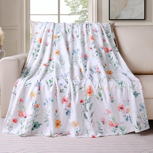 Tupmnbry Wildblumen-Überwurfdecke, buntes botanisches Blumenmuster, superweiche Flanell-Fleecedecke, leicht, flauschig, Plüsch-Bettdecke für Bettwäsche, Sofa und Reisen, 152,4 x 203,2 cm