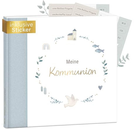 mintkind® Gästebuch Kommunion Blau - Erinnerungsbuch zur Kommunion, 72 Seiten zum Gestalten, edler Leinenbezug - Kommunionsgeschenk & perfekte Dekoration für die Kommunionfeier