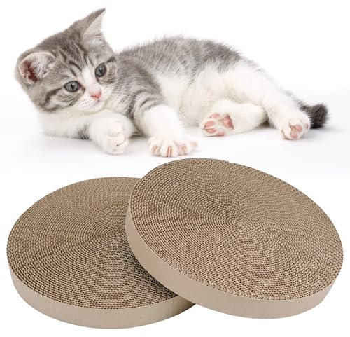 Griwuut Kratzunterlage für Katzen,Karton für Katzen,2 Stück runde Katzenkratzer-Nachfüllpackung,Reusable Wellpappe Katzenkratzer