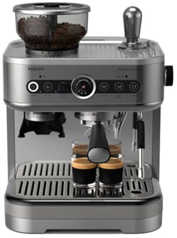 PHILIPS Machine à expresso semi-automatique PSA3228/01, broyeur intégré, récipient à double bean, design moderne avec boîtier en métal recouvert d'un revêtement anti-traces de doigts, gris