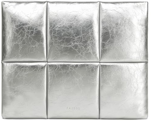 KAYOND 15-16 Inch Puffy Laptop Sleeve for MacBook Air 15 M4/M3/M2 2025-2023and MacBook Pro 16 in M4 2024,PU Leather Bag Cover,Silver