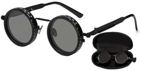 Hitchuey Polarisierte Sonnenbrille, Unisex Runde Brille, 1-9 Einstellbarer ND-Filter, UV-Schutz, Blendschutz, Retro Steampunk Sonnenbrille, Geeignet Zum Autofahren, Angeln, Wandern