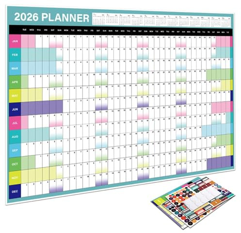 2026 Schulkalender Wandkalender (L:52.5x W:74.2cm) | 12 Monate Jahreskalender Monatsübersicht | Planer Termine bspw. für Büro, Zuhause, Jahresplaner Monatsplaner Familienkalender Kalender (A07)