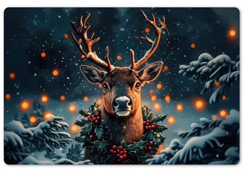 KitchenYeah© Platzsets Abwaschbar 6-Teilig Tischsets Platzdeckchen | 45x30 cm - Rutschfeste Platzset Unterlage Tisch Set Esstisch Modern Placemats Weihnachtsgeschenke Hirsch - Weihnachten