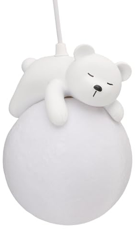 Luocute Bär-Mond-Pendelleuchte, 3D-gedruckter Mond-Lampenschirm mit Schlafbär-Design und PVC-Material, Romantische Deckenlampe für Schlafzimmer, Kinderzimmer, Café, Hotel
