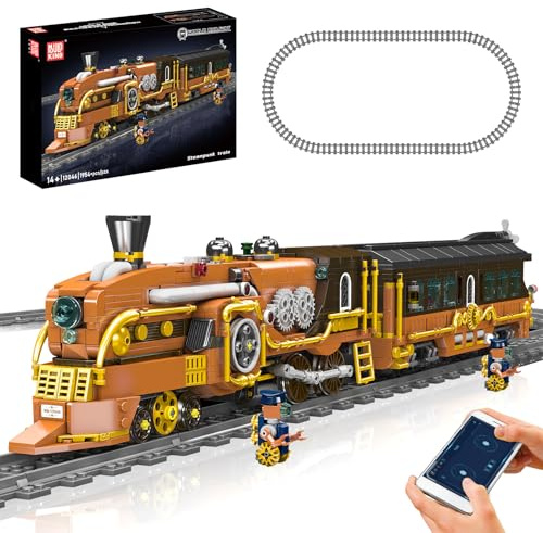 Mould King 12046 Technik Punk-Dampflokomotive Zug Modell Bausteine, 1954 Teile Vintage Zug Bausatz mit Eisenbahn und Motor Klemmbausteine Bausatz