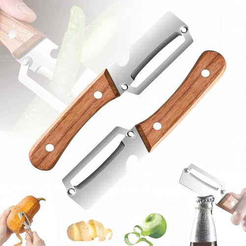 2Stück Sparschäler,Multifunktionaler Gemüseschäler für die Küche,Zero Snag Holzschäler, Ergonomischer, Rutschfester Griff,Robust,2-in-1-Obstsparschäler und Flaschenöffner,ideal für Gemüse,Obst mehr