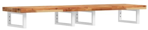 vidaXL Waschtischplatte mit Halterung, Holzplatte Waschtischkonsole Wandmontage, Waschbeckenplatte Wandkonsole Wandregal, Stahl Massivholz Akazie