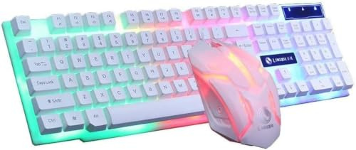 XIUNYIE Tastiera USB Retroilluminata LED Colori Rainbow Set Mouse Cablato per PC Gaming