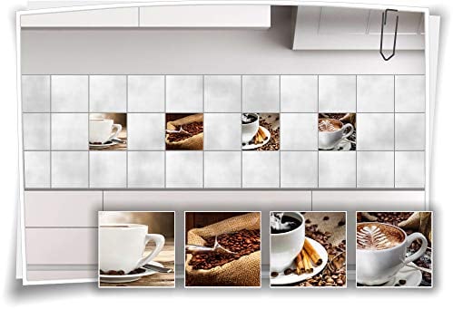 Medianlux Fliesen-Aufkleber Fliesen-Bild Kaffee Cappuccino Latte-Macchiato Espresso Kaffeebohnen Küche Deko Folie Cofe, 10x10cm