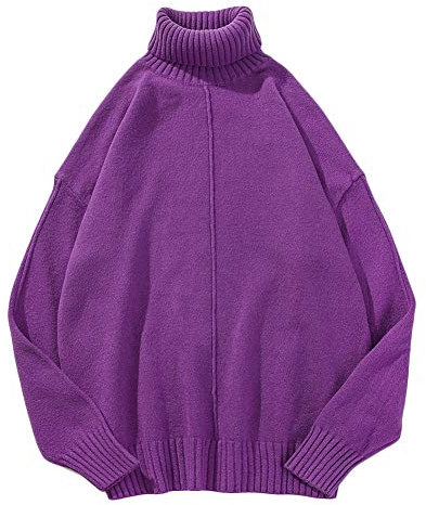 Dolcevita Uomo, Maglione Collo Alto Tinta Unita Casuall Elegante Viola M