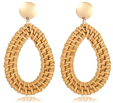 YINL Kreolen aus geflochtenem Rattan, handgefertigt, geflochten, Rattan, Stroh, Weidengeflecht, Legierung., Rattan, Stroh, Weidengeflecht, Metalllegierung.