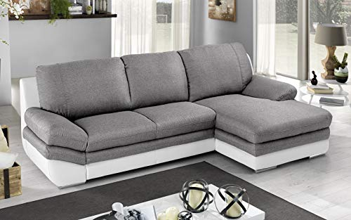 Dafne Italian Design Ecksofa 2-Sitzer mit Halbinsel rechts Kunstleder weiß, Stoff grau, Möbel (cm 271 x 166 x 91 cm)