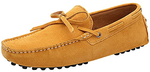 Jamron Hombres Suave Gamuza Mocasines de Conducción Zapatos Hecho a Mano Pantuflas Talla Grande Amarillo 3660M EU42