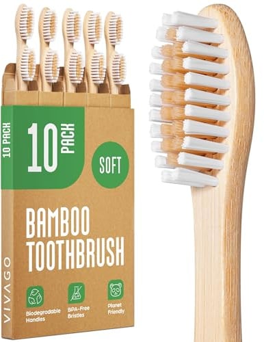 VIVAGO Bamboo Toothbrushes 10 Pack - Soft Bristles Toothbrushes for Adults