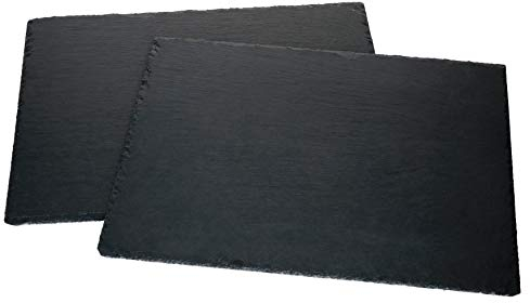 MamboCat Lot de 2 plateaux en ardoise 40 x 30 cm I Plateau de service noir I Plateau à sushi avec bord cassé rustique I Cheese Board Assiettes à apéritif également comme dessous de verre I Plaque