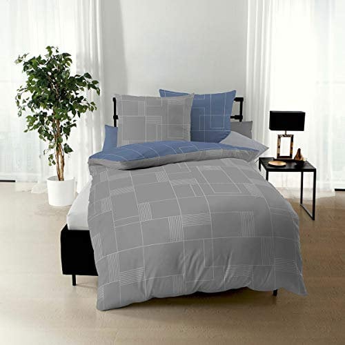 Traumschlaf stilvolle Biber Bettwäsche Uptown aus 100% Baumwolle mit Reißverschluss - ideal für den Winter 135x200 cm + 80x80 cm, Taube