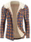 ZAFUL Herren Hoodie Jacke, Lange Ärmel Plaid Chest Pocket Fleece Kordelzug Herbst Winter Kapuzenjacke (Braun-1, S)