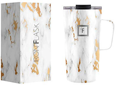 IRON °FLASK Grip Coffee Mug - 470 ml, Leak Proof, Vacuum Insulated Stainless Steel Bottle, Double Walled, Thermo Travel, Hot Cold, Water Metal Canteen (Calacatta)