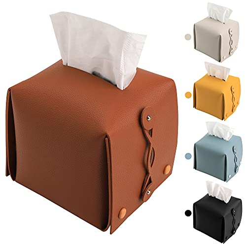 KEVANCHO Kosmetiktücherboxen aus Leder, rechteckig, quadratisch, Taschentuchbox, Spender für Auto, Zuhause, Badezimmer, Schlafzimmer, Büro, Nachttische, Schreibtische und Tische (04 Braun)