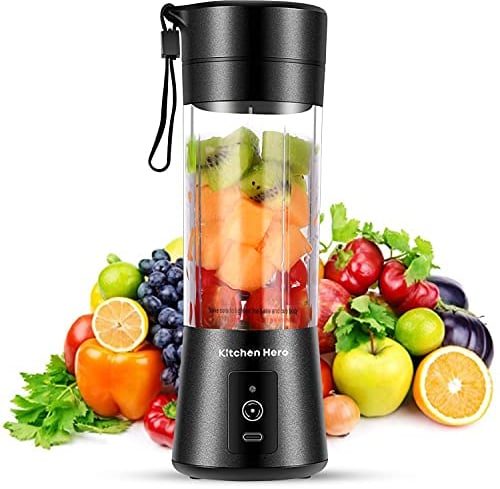 Kitchen Hero 13oz Personal Blender for Shakes & Smoothie Maker | 2000mAh Portable Smoothie Travel Blender with USB-C Charging | 3D Six Blades Portable Juicer for Travel & Picnic
