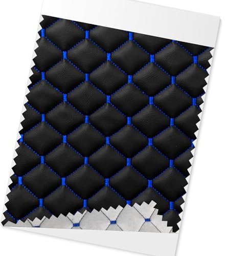 OMAC Geprägte Schwarz Kunstleder Auto Polsterung Leder Patches | Interieur Zubehör mit Diamant-Stich Autositz Lederjacke 140cm x 100cm (Blau Diamant-Stich)