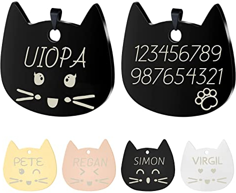 Uiopa Chapas para Gatos, Personalizado Etiquetas de Identificación de Acero Inoxidable para Gato Chapa Perro Grabada, Placa Perro Grabada para Collar Gato Perro Mascota (Negro, Pequeño)