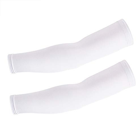 DETUCK Mangas de ciclismo UPF50+, protección solar, enfriamiento, seda helada, absorción del sudor, secado rápido, transpirable, alta elasticidad, mangas anti UV (un par), Blanco, L