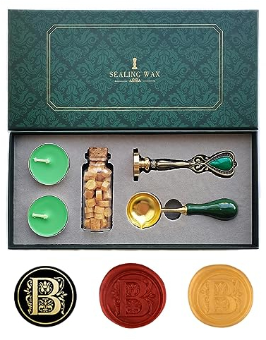 Ausgefallene Buchstaben B Wachssiegel-Stempelset, AMTOL Wachssiegel-Stempelset im europäischen Stil, Geschenkbox-Set, Vintage personalisierte Wachssiegel-Stempel für Briefkarten-Einladungen (B)