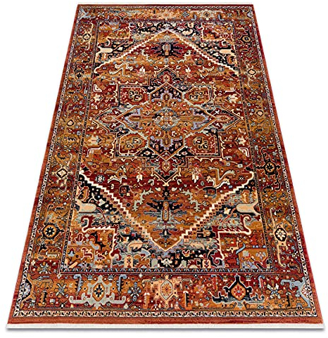 Teppich Wolle KESHAN Franse, Ornament orientalisch, Rotwein 160x230 cm