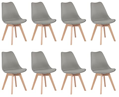 H.J WeDoo 8 x Wohnzimmerstuhl Esszimmerstuhl Bürostuhl mit Massivholz Buche Bein,Retro Design Gepolsterter lStuhl Küchenstuhl Holz, Grau