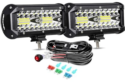 PICAA 7 Zoll 120W LED Lichtbalken Arbeitsscheinwerfer, mit Drahtseil, LED Light Bar Zusatzscheinwerfer Scheinwerfer dreireihig Wasserdicht Offroad für LKW Auto ATV SUV Boot 12V 24V
