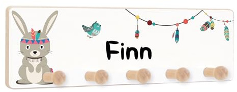 Holzura Kindergarderobe Kleiderhaken für Kinder, Hakenleiste und Garderobe für das Kinderzimmer, Garderobenleiste aus Holz für die Wand