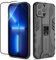 Btstring Case for iPhone 13 Pro and Screen Protector Tempered Glass, Heavy Duty Shockproof Tough Armour Case with Stand Protective Personalised Phone Cover - Black