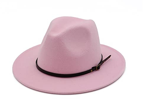 EATAN Fedora Hüte mit Gürtelschnalle für Damen und Herren, modisch, klassisch, breite Krempe, Unisex, Panama-Hut, Sonnenhut (rosa, verstellbar)