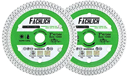FACHLICH Tile Diamond Cutting Disc 75mm 2PK 3 X Mesh for Cutting Ceramic Hard Porcelain Marble 3/8(10mm) Arbor