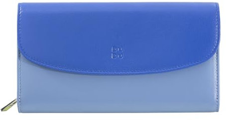 DuDu Damen Portemonnaie aus echtem Leder, RFID-geschützt, Brieftasche mit Reißverschluss, mehrere Fächer Kornblume