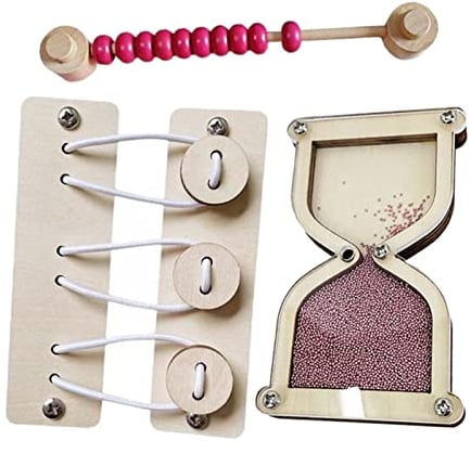 Colcolo 3 Stück Hölzernes Busy Board Spielzeug Montessori Sensory Motor Puzzle Enlightenment Requisiten für Kinder Im Vorschulalter, Sanduhr- und Abakusperle und -knopf