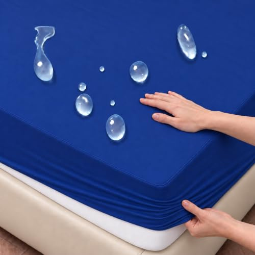 Arcona Matratzenschoner 90 x 200, Spannbettlaken Stil Wasserdichter Matratzenschoner 90x200, wasserdicht und Atmungsaktive Matratzenbezug, Nässeschutz Waschbar Bettlaken Dunkelblau