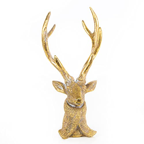 Logbuch-Verlag Großer Hirsch Kopf mit Geweih Gold edel exklusiv Büste Weihnachten Dekoobjekt zum Hinstellen 30 cm